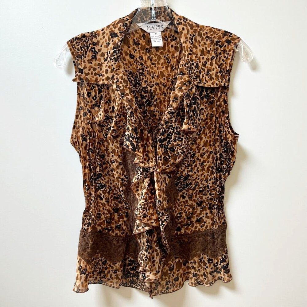 Vintage 90s | Alison Taylor |  Leopard & Lace | Sleeveless Ruffled Blouse